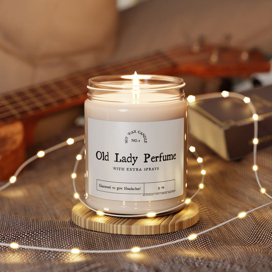 Soy Candle- Apple Harvest Scented Label says “Old Lady Perfume”