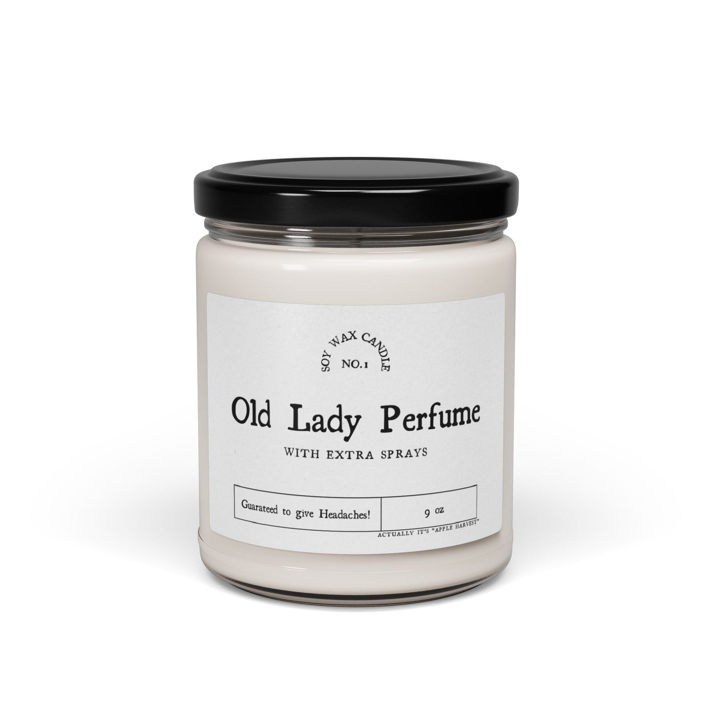 Soy Candle- Apple Harvest Scented Label says “Old Lady Perfume”